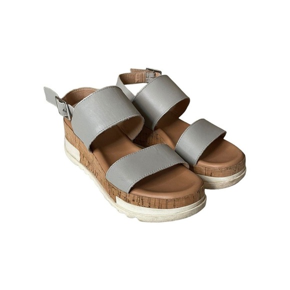 Steve Madden Brenda Light Grey Strap Cork Wedge Chunky Sandal 7.5 - Picture 1 of 9